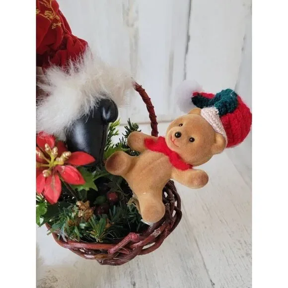 Mrs claus ice skate teddy bear basket flower figure xmas decor